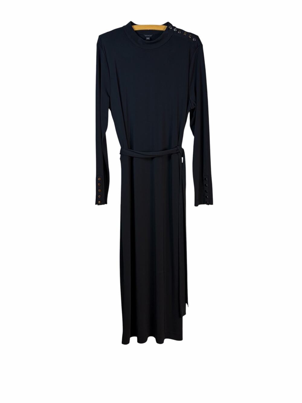 Ann Taylor Black Mock Neck Midi Dress Womens 18 NWT Belted Work Event